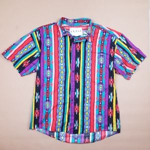 VTG 90's 00's Aztec Native Chimayo Multicolored Art Design Button Up Shirt